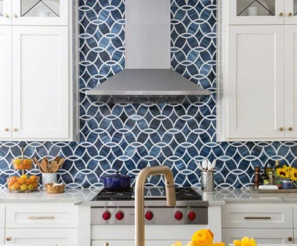 Blue Toned Mosaic Tile Kitchen Backsplash Ideas