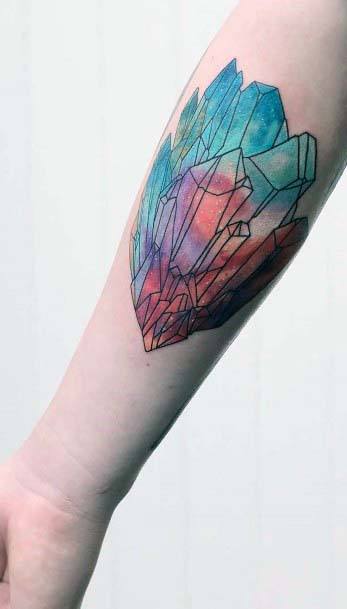 Blue Toned Water Color Geometric Tattoo Women