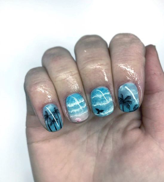 Blue Waves Tropical Nails Women