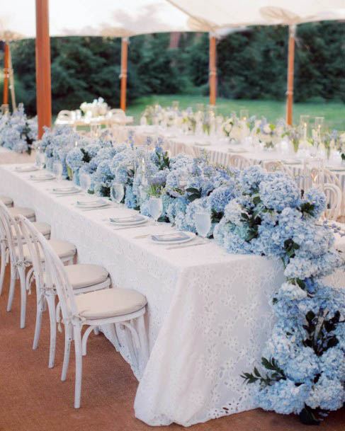 Blue Wedding Flowers Table Runner
