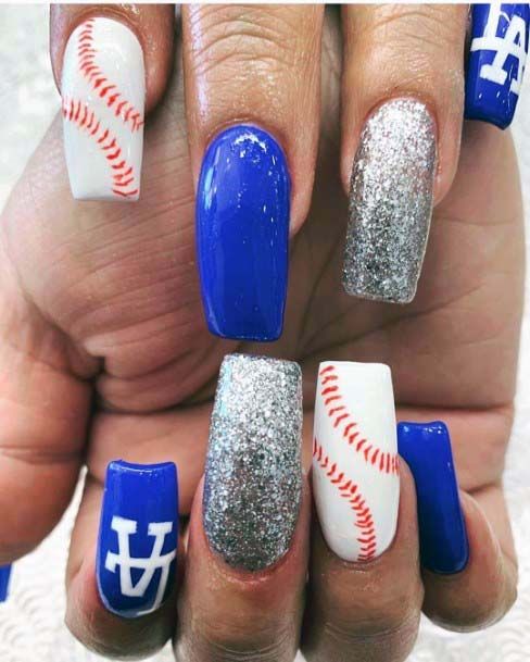 Blue White And Silver Sport Nails For Women