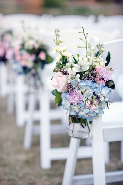 Blue White Flowers On Chair Wedding