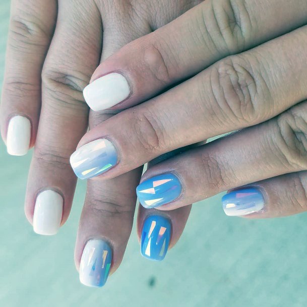 Blue White Ombre Glass Nails Women