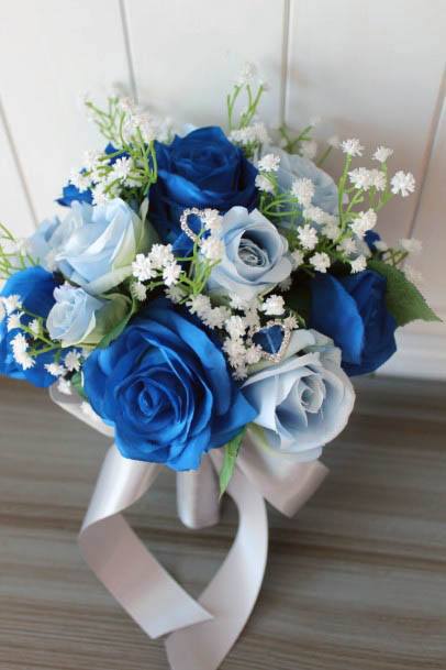 Blue White Wedding Rose Flowers Ribbons