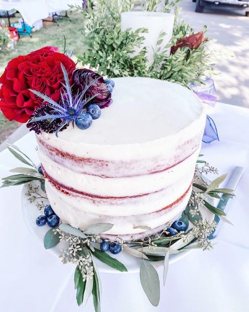 Blueberries And Red Blossoms Velvet Cake