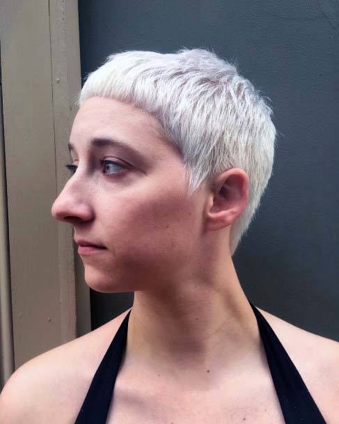 Blunt Cut Platinum Blonde Bangs And Pixie Womens Hairstyle