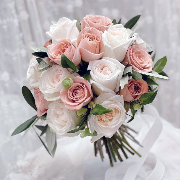 Blush And White Roses Wedding Flowers