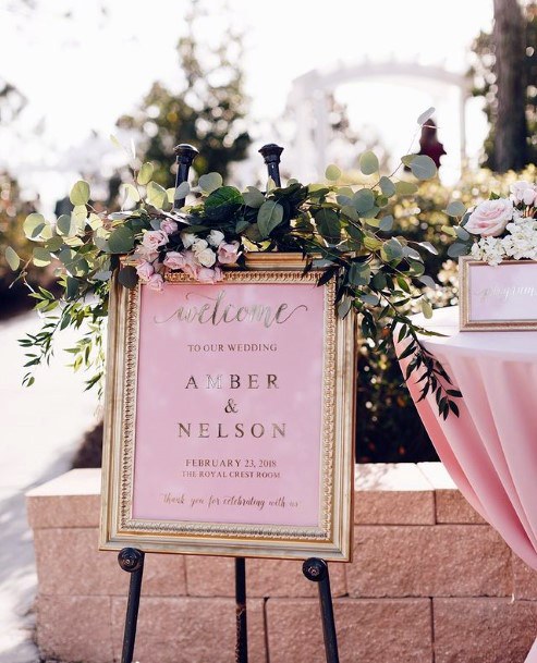 Blush Flowers Wedding Name Board