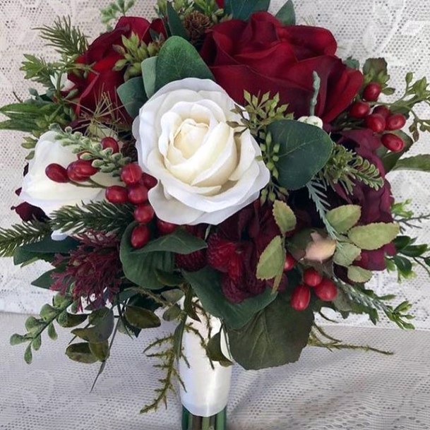 Blushing Red And White Roses Christmas Wedding Flowers