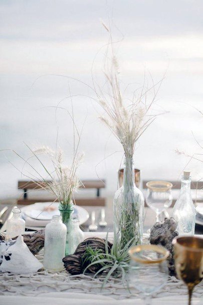 Boho Dried Grass And Driftwood Table Decor Beach Wedding Ideas