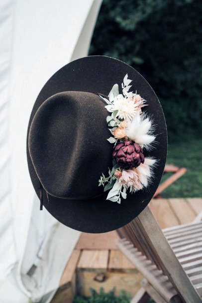 Boho Wedding Flowers On Dark Hat Designs