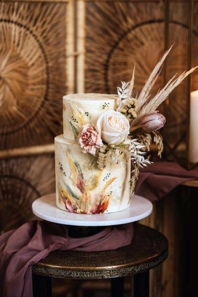 Boho Wedding Flowers Themed Cake Art