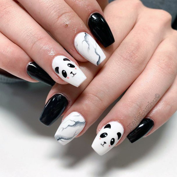 Bold Black And White Panda Nails