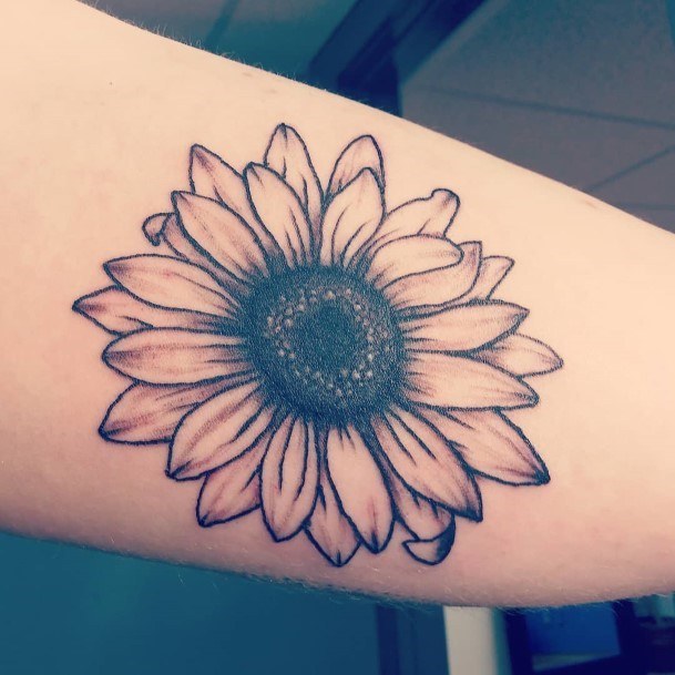 Bold Black Sunflower Tattoo Womens Forearms