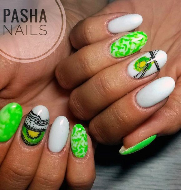 Bold Kiwi Nails White Women