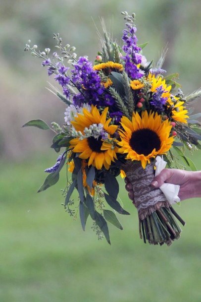 Bold Sunflower And Lavender Inspired Bouquet Country Wedding Ideas