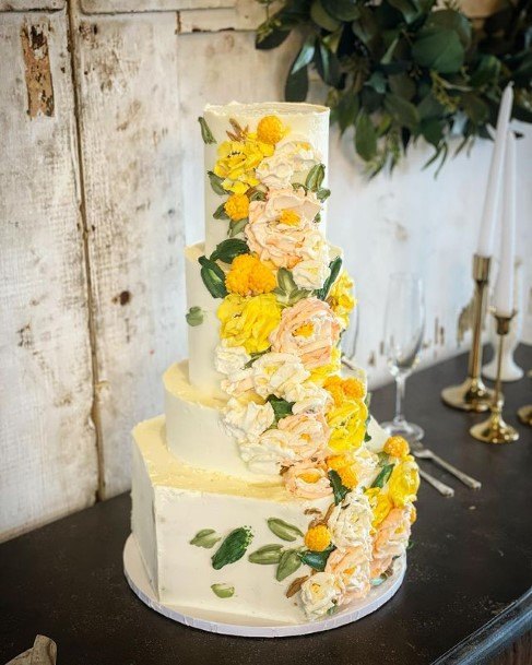 Bold Yellow Flowers Buttercream Wedding Cake