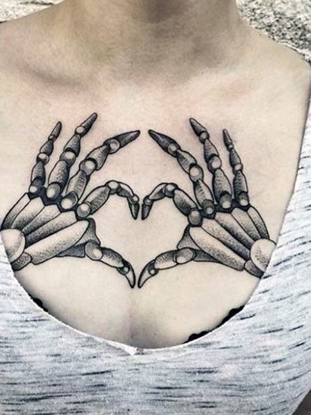Bony Skeleton Fingers Tattoo For Women Chest
