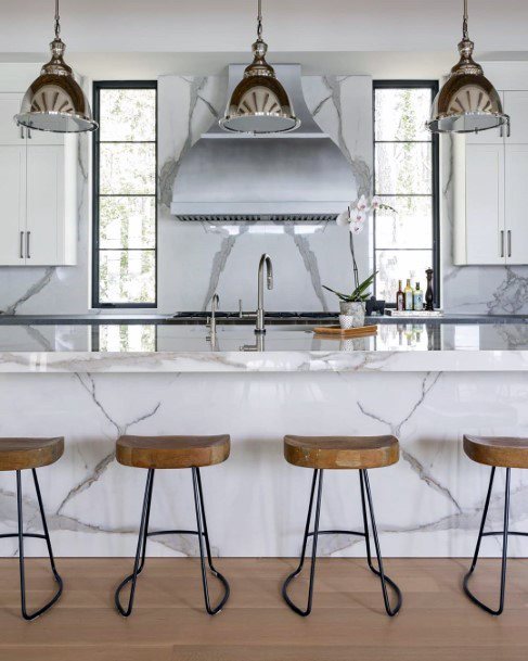 Bookmatched Marble Kitchen Island Ideas