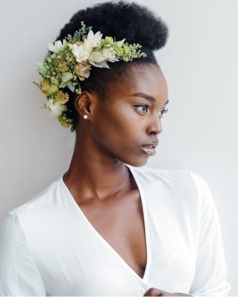 Bouffant Updo With Natural Florals Wedding Hairstyles For Black Women