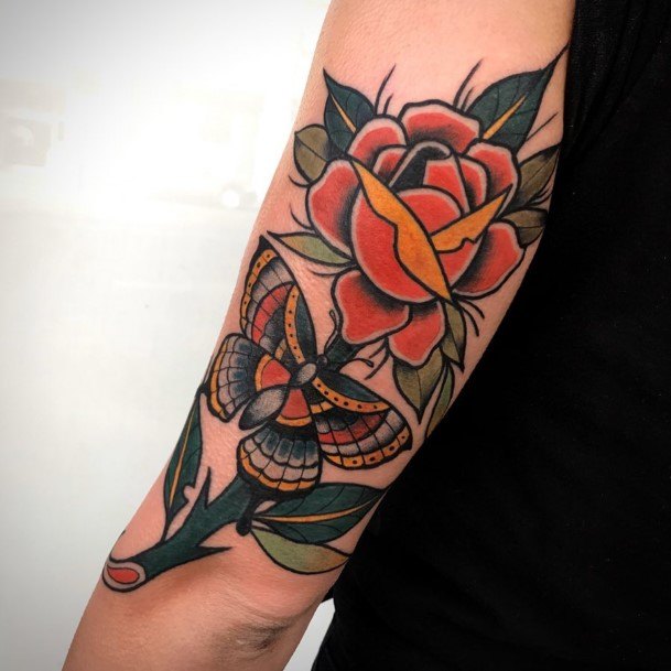 Bountiful Red Flower Tattoo Arms Women