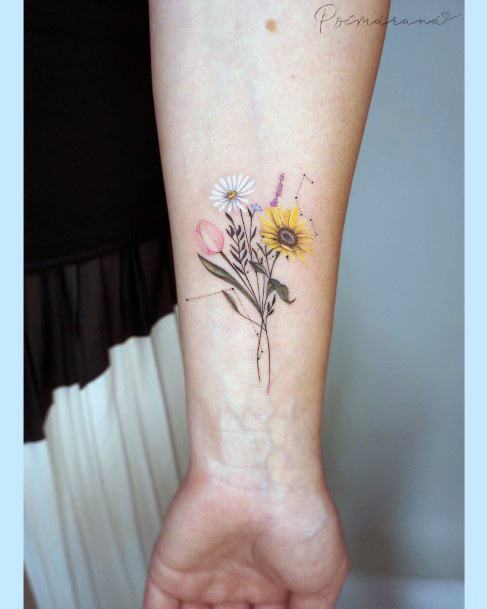 Bouquet Womens Feminine Bouquet Tattoos