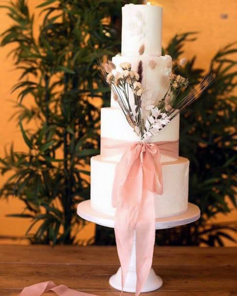 Bow Tie And Pink White Wedding Cake Flowers