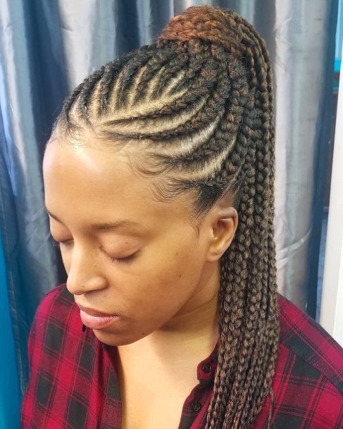 Braided Hairstyles For Black Women Light Brown Cornrows Ponytail