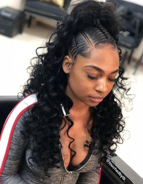 Braided Hairstyles For Black Women Sexy Cornrows With Curly High Ponytail