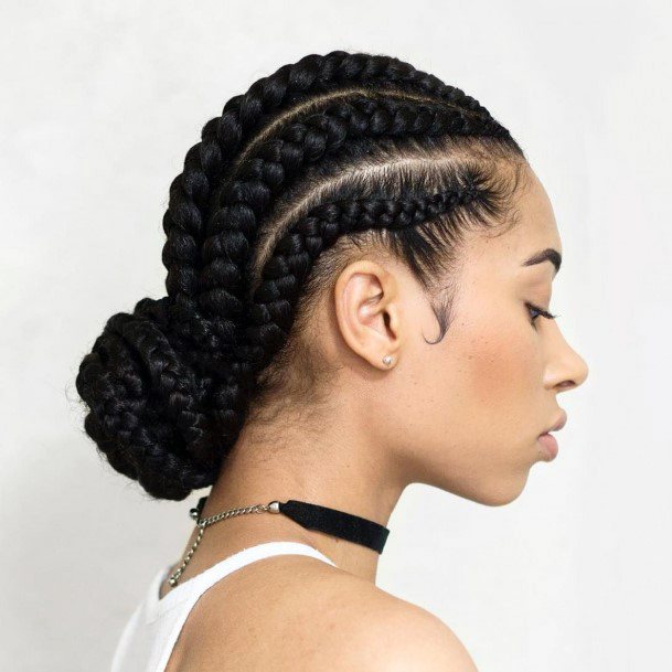 Braided Hairstyles For Black Women Sweet Cornrow Low Bun Smooth Edges