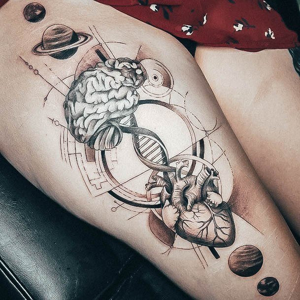 Brain Connected Heart Thigh Charming Tattoos For Women Dna