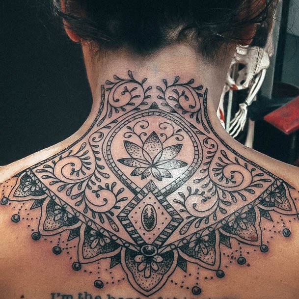 Breathtaking Back Of Neck Tattoo On Girl