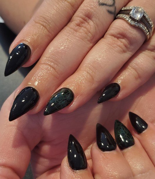 Breathtaking Black And Green Nail On Girl