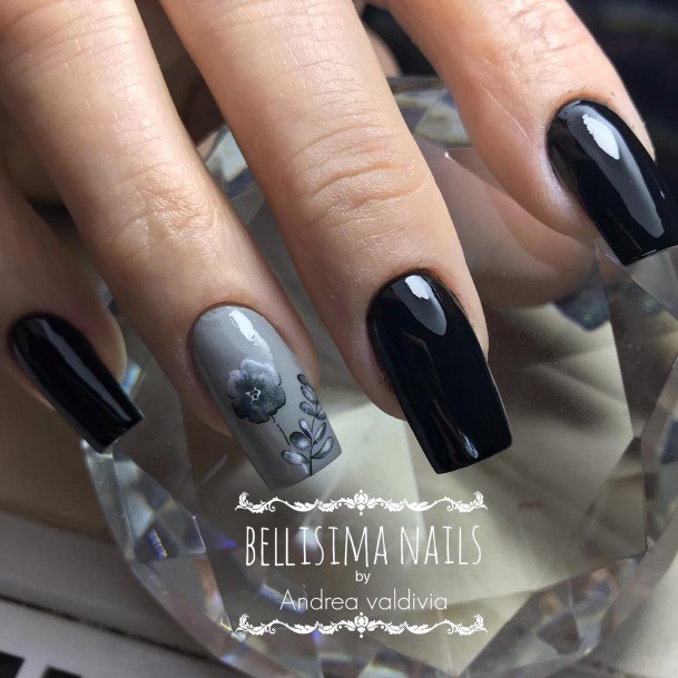 Breathtaking Black And Grey Nail On Girl