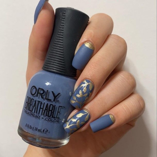 Breathtaking Blue And Gold Nail On Girl