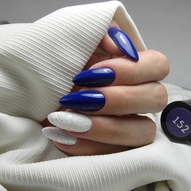 Breathtaking Blue And Silver Nail On Girl