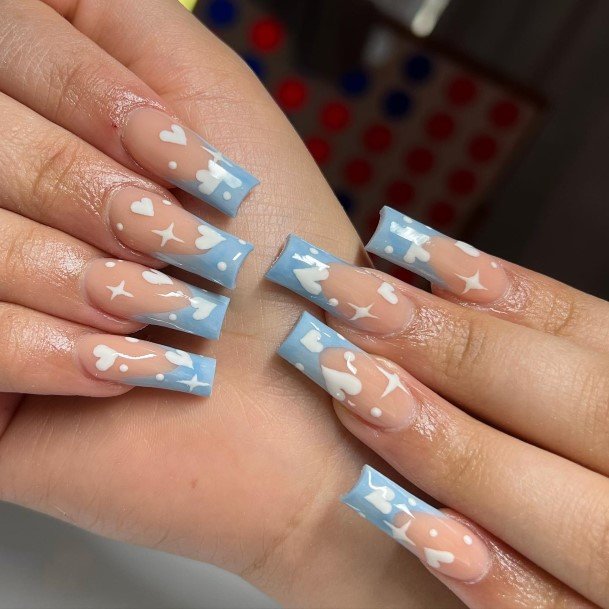 Breathtaking Blue French Tip Nail On Girl