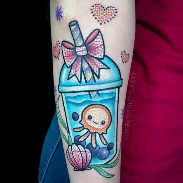 Breathtaking Boba Tea Tattoo On Girl