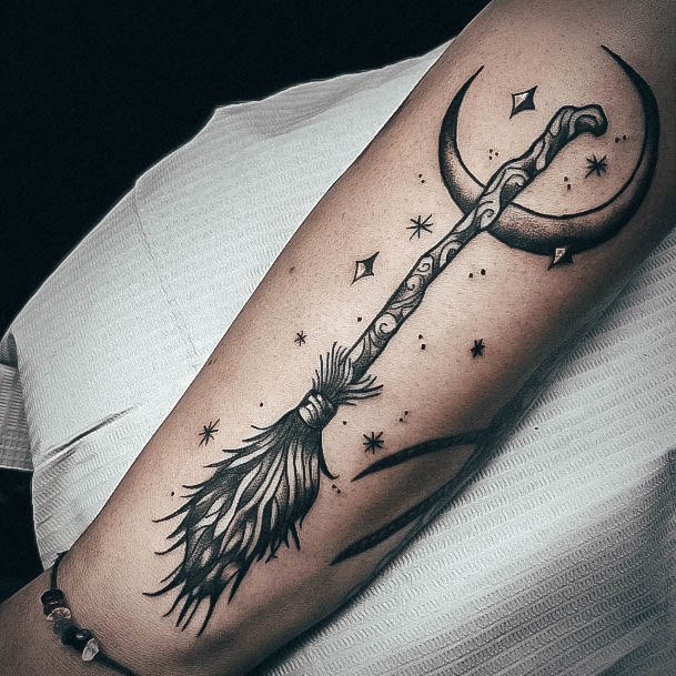 Breathtaking Broom Tattoo On Girl