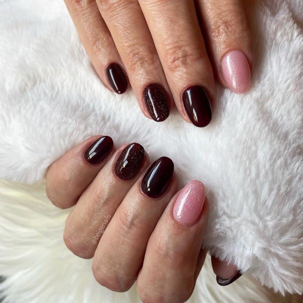 Breathtaking Burgundy And Black Nail On Girl