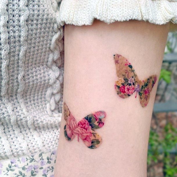 Breathtaking Butterfly Flower Tattoo On Girl
