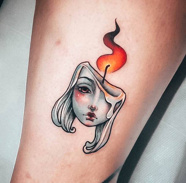 Breathtaking Candle Tattoo On Girl