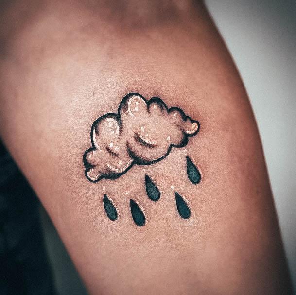 Breathtaking Cloud Tattoo On Girl With Rain Drops