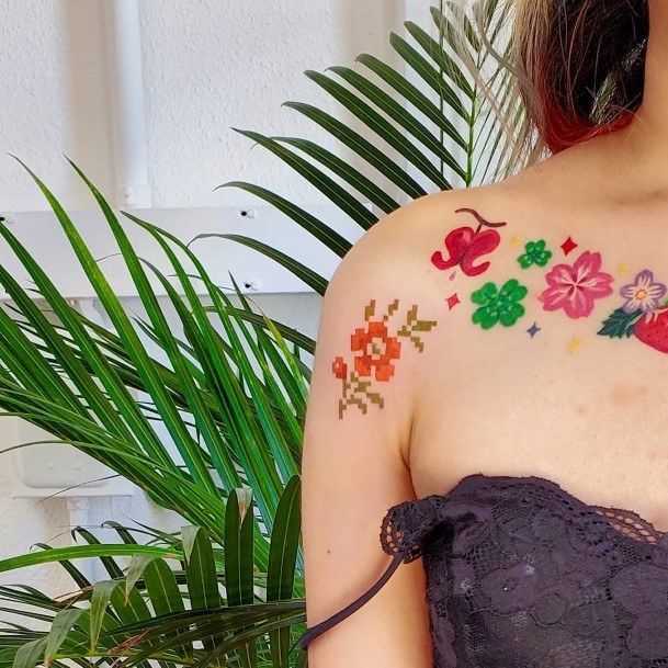 Breathtaking Cross Stitch Tattoo On Girl