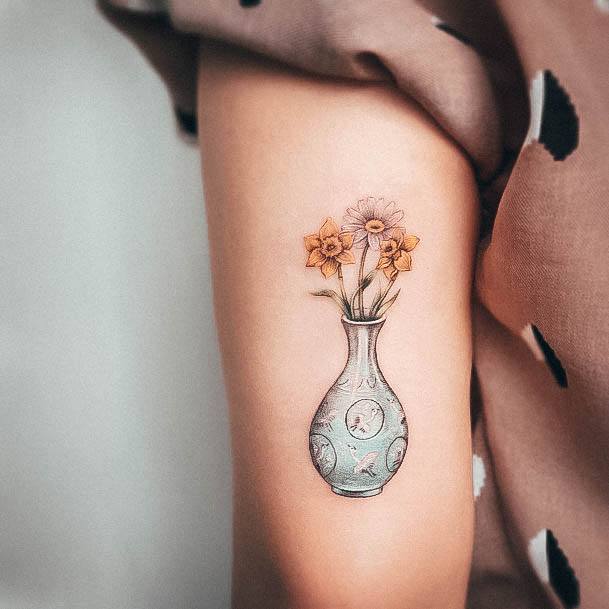 Breathtaking Daffodil Tattoo On Girl