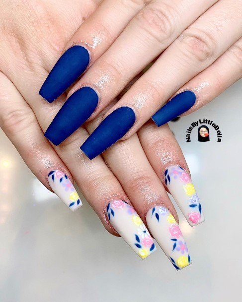 Breathtaking Dark Blue Matte Nail On Girl