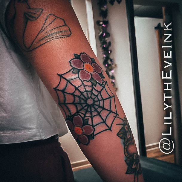 Breathtaking Elbow Tattoo On Girl Spider Web