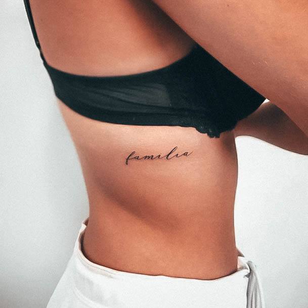 Breathtaking Family Tattoo On Girl Rib Cage Side Word