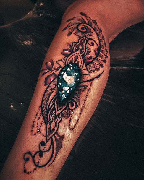 Breathtaking Gem Tattoo On Girl Diamond Tribal