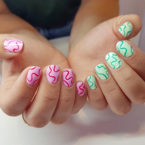 Breathtaking Green And Pink Nail On Girl